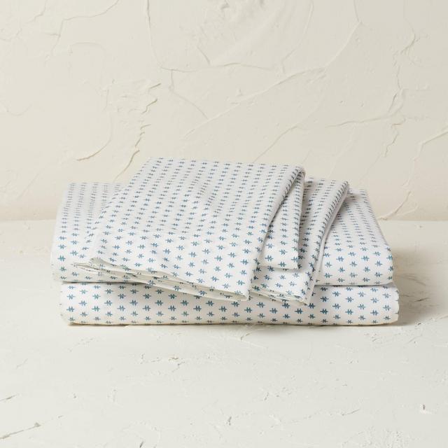 Queen Printed Cotton Percale Sheet Set Teal Dash - Opalhouse™ designed with Jungalow™