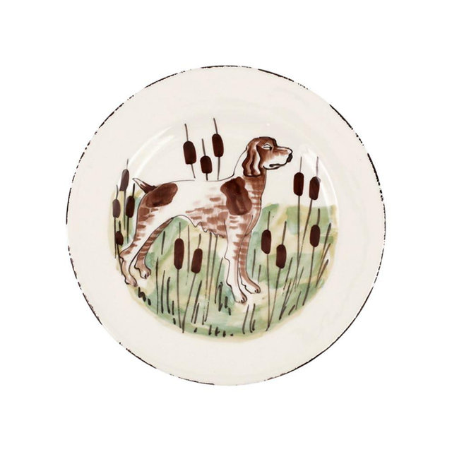 Vietri Wildlife Spaniel Dinner Plate, 11 Inch Terra Bianca Ceramic Plate, Handcrafted Dinnerware, Large