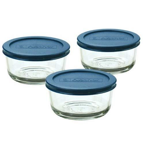 Anchor Hocking Classic Glass Food Storage Containers with Lids, Blue, 2 Cup (Set of 3)