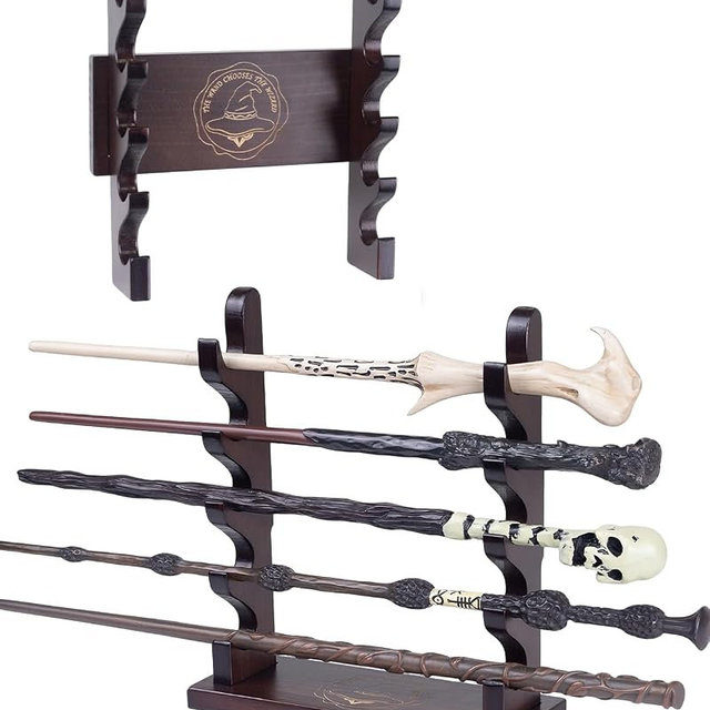 DigNew 5 Tiered Wand Holder,Wood Wand Display Stand,Wall Mount and Desktop,Suitable for Wand Enthusiasts or Collectors to Display in The Living Room,Bedroom or Office