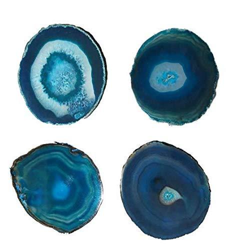JIC Gem Natural Sliced Dyed Teal 3-3.5" Agate Coaster Drinks Cup Mat with Rubber Bumper Set of 4