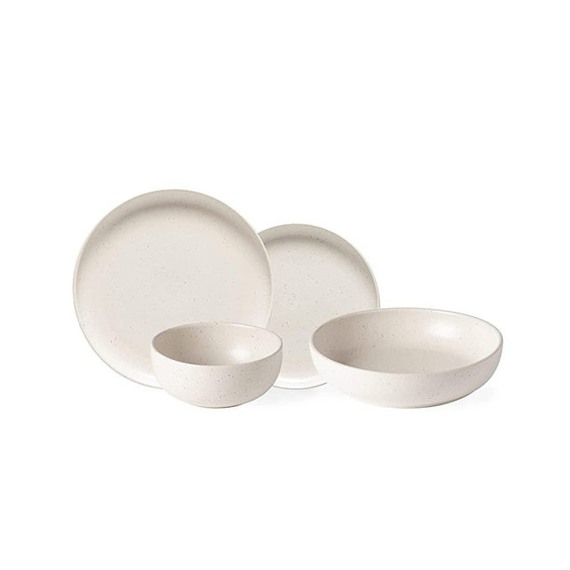 Casafina Ceramic Stoneware 16-Piece Place Setting Service for 4 with Cereal & Pasta Bowls - Pacifica Collection, Vanilla | Microwave & Dishwasher Safe Dinnerware Set | Restaurant Quality Tableware