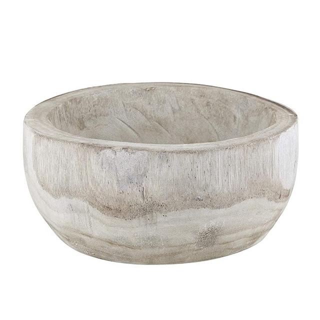 Creative Brands Table Sugar Hand Carved Paulownia Wood Serving Bowl, 12" Diameter, Natural