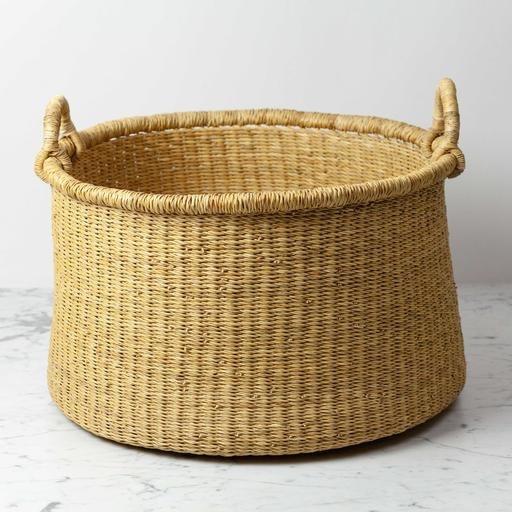 Natural Woven Grass Floor Basket - Medium