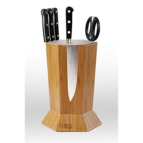 360 Knife Block - (Honey Bamboo) ROTATING - Magnetic - BEST Universal Knife Block