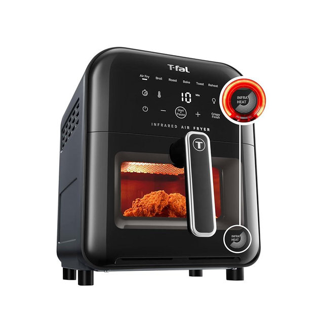 T-fal Infrared Air Fryer: 6 qt Digital Touch Screen, 7-in-1 Cooking Functions, 45-Seconds to reach 750°F on carbon fiber heater surface, No-Shake Technology, Crispy Finish, 1550W, Black