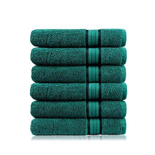 COTTON CRAFT Ultra Soft 6 Pack Hand Towels 16x28 White Weighs 6 Ounces Each  - 100% Pure Ringspun Cotton - Luxurious Rayon Trim - Ideal for Everyday