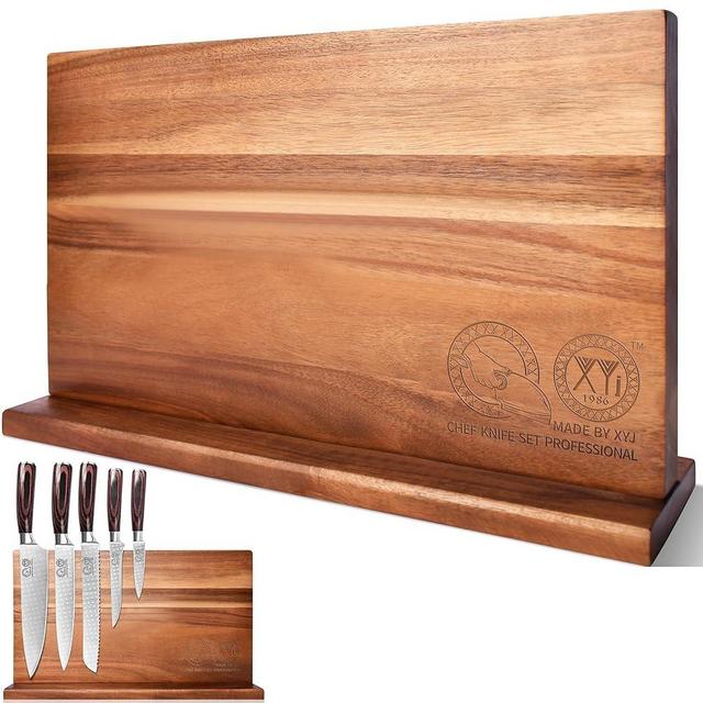 XYJ Magnetic Knife Block for Knives,Scissors,Natural Wooden Holders Double Side Knife Storage Organizer Kitchen Cutlery Knife Stand