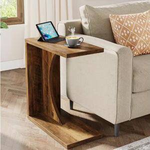 Kerlin 23.62 in. Rustic Brown C-Shaped Wood End Table for Small Space, Sofa Side Table Couch Table for Home Office