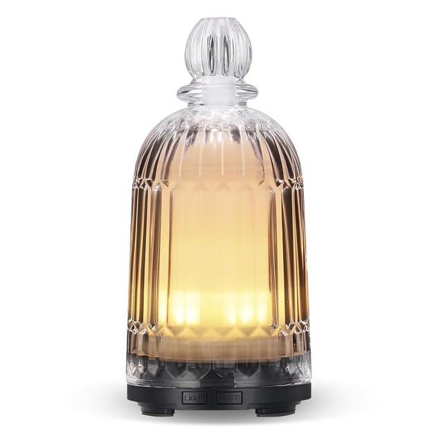 DOUDING Glass Essential Oil Diffuser, Ultrasonic Aroma Diffuser Glass Cover & Plastic Reservoir with 7 LED Color Changing Light, Auto Shut-Off for Home Office Spa, 120ml(Black Base)