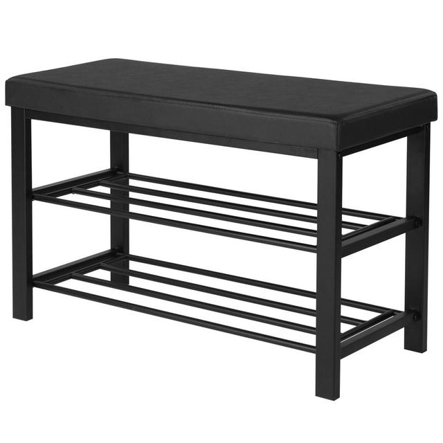 SONGMICS 32&quot;L Metal Shoe Rack Bench, 2-Tier Entryway Shoe Storage Organizer with Comfy cushioned seat , Holds Up to 440 Lbs, Black,ULBS58H