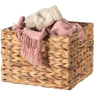 Vintiquewise Natural Decorative Woven Water Hyacinth Storage Basket for The Playroom, Bedroom, and Living Room