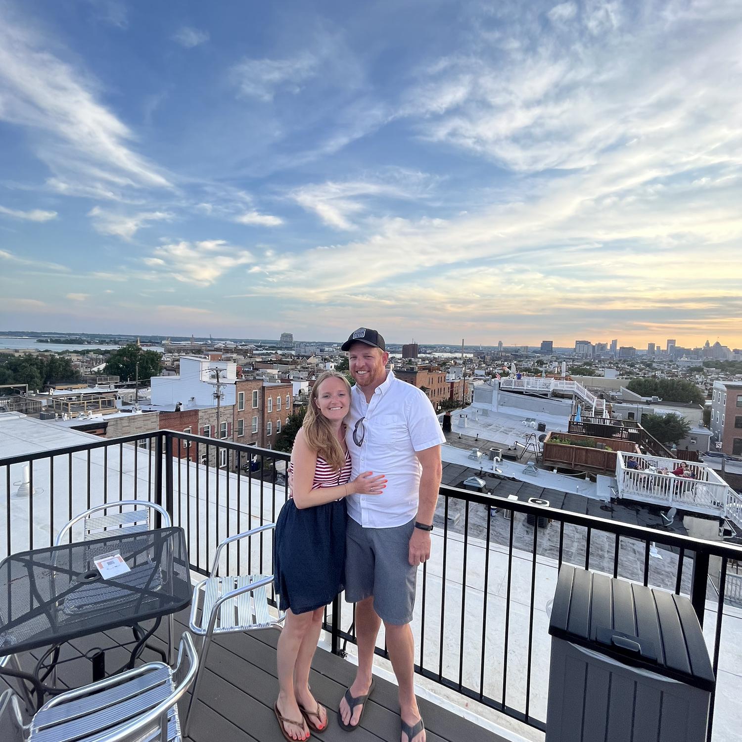 Checking out the new rooftop at one of Emily and Eric’s favorite local spots, The Chasseur! Dinner, drinks, and fireworks for the 4th of July!