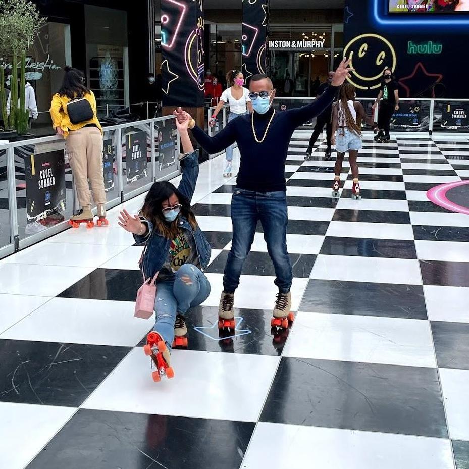Check out our crazy roller skating skills. (This move is intentional, I did not slip and fall on the roller rink)