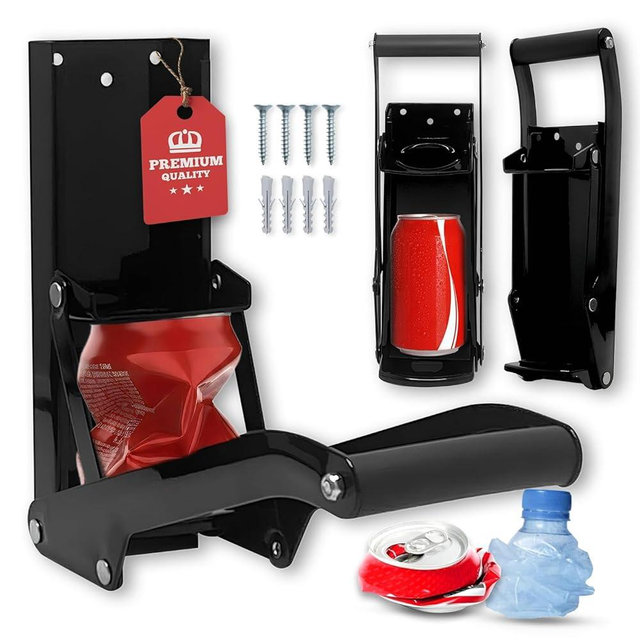 Premium Can Crusher Wall Mounted Heavy Duty Can Crushers for Recycling Smasher 12 Oz -16 Oz Aluminum Seltzer Plastic Bottles Built-In Bottle Opener Easy Installation for Home and Garage