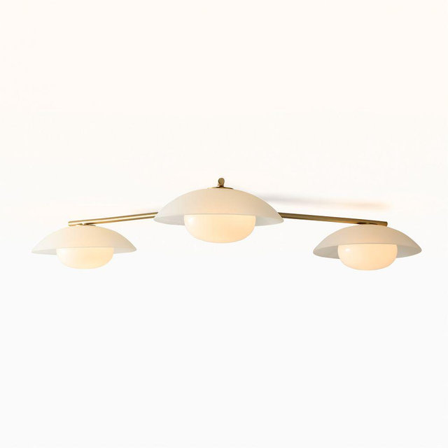 Bezel Flush Mount 3 Light, 60in, Champagne/Sand Blasted Glass