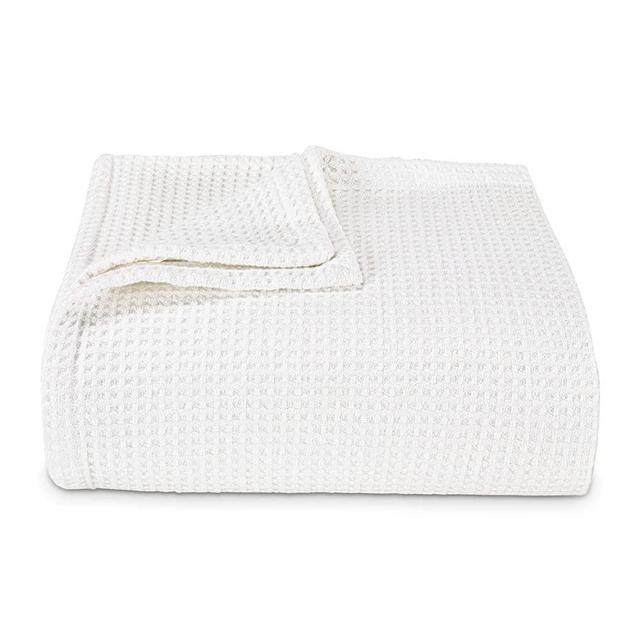 Vera Wang | Waffle Weave Collection | 100% Cotton Soft and Cozy Textured Plush Blanket for Sofa Couch or Bedroom, Modern Stylish Home Décor, Full/Queen, White