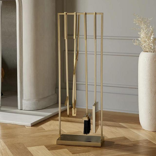 4-Piece Bend Gold Standing Fireplace Tool Set