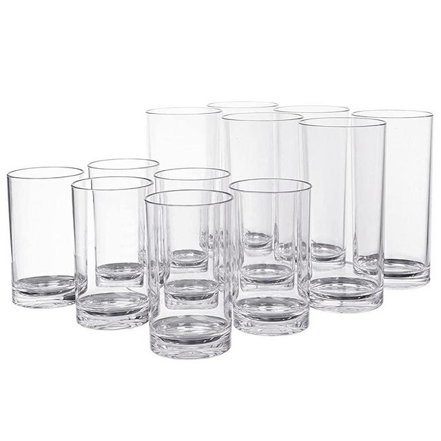 Classic 12-piece Premium Quality Plastic Tumblers | 6 each: 9-ounce and 16-ounce Clear
