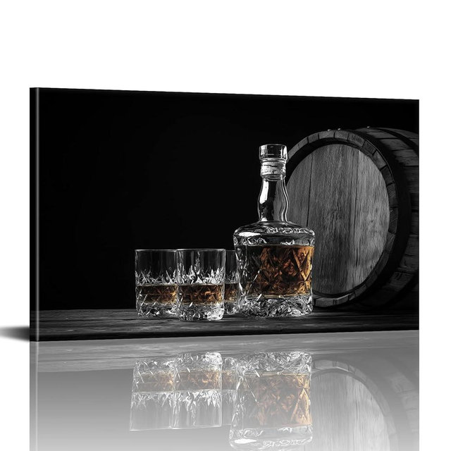 PLIDAAYO Wine Bar Wall Art Canvas Prints Wine Barrel and Glass Black Background Artwork for Restaurant Dining Room Home Decor Ready to Hang(Kit-01,12"x18")