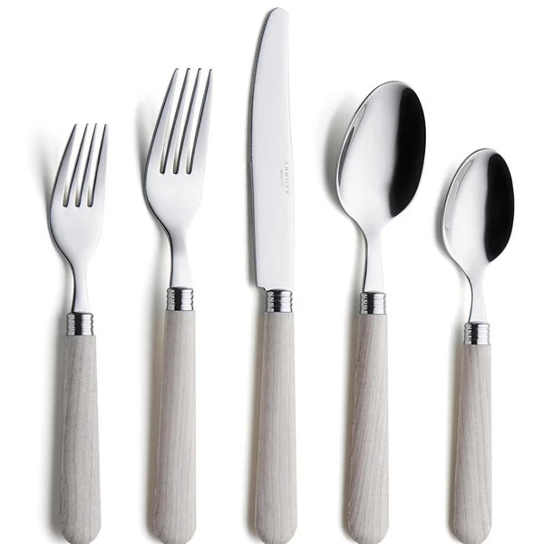 Silverware Set Stainless Steel Colorful Tableware Kitchen Flatware Set Utensils, Includes Dinner Knives, Forks, Spoons, Salad Forks & Dessert Spoons (Wood, 20 Pieces)