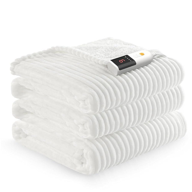 Reaks Electric Heated Blanket Full Size, Silky Soft Flannel & Sherpa Heating Blanket with 9 Heat Levels & 2-10 Hours Auto Off, Warm Gifts for Women Mom Grandma, ETL Certified (72x84 inches, White)