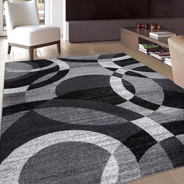 Rugshop Contemporary Abstract Circles Perfect for high Traffic Areas of Your Living Room,Bedroom,Home Office,Kitchen Easy Cleaning Area Rug 5'3" x 7'3" Gray