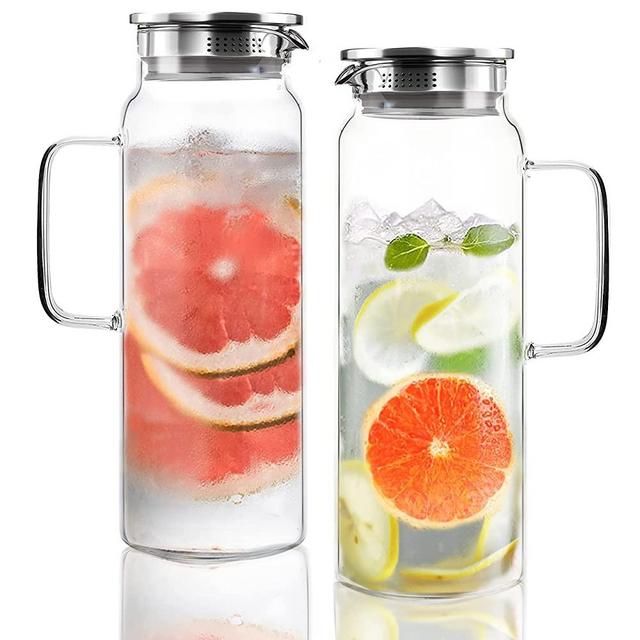 2 Glass Pitcher with Lid,2 Quart (64 oz / 1.9 Liter) Leak Proof,Glass Water Jugs, BPA-Free,Microwave & Dishwasher Safe Pitcher,Sun & Iced Tea, Sangria,Cold Brew Coffee & More