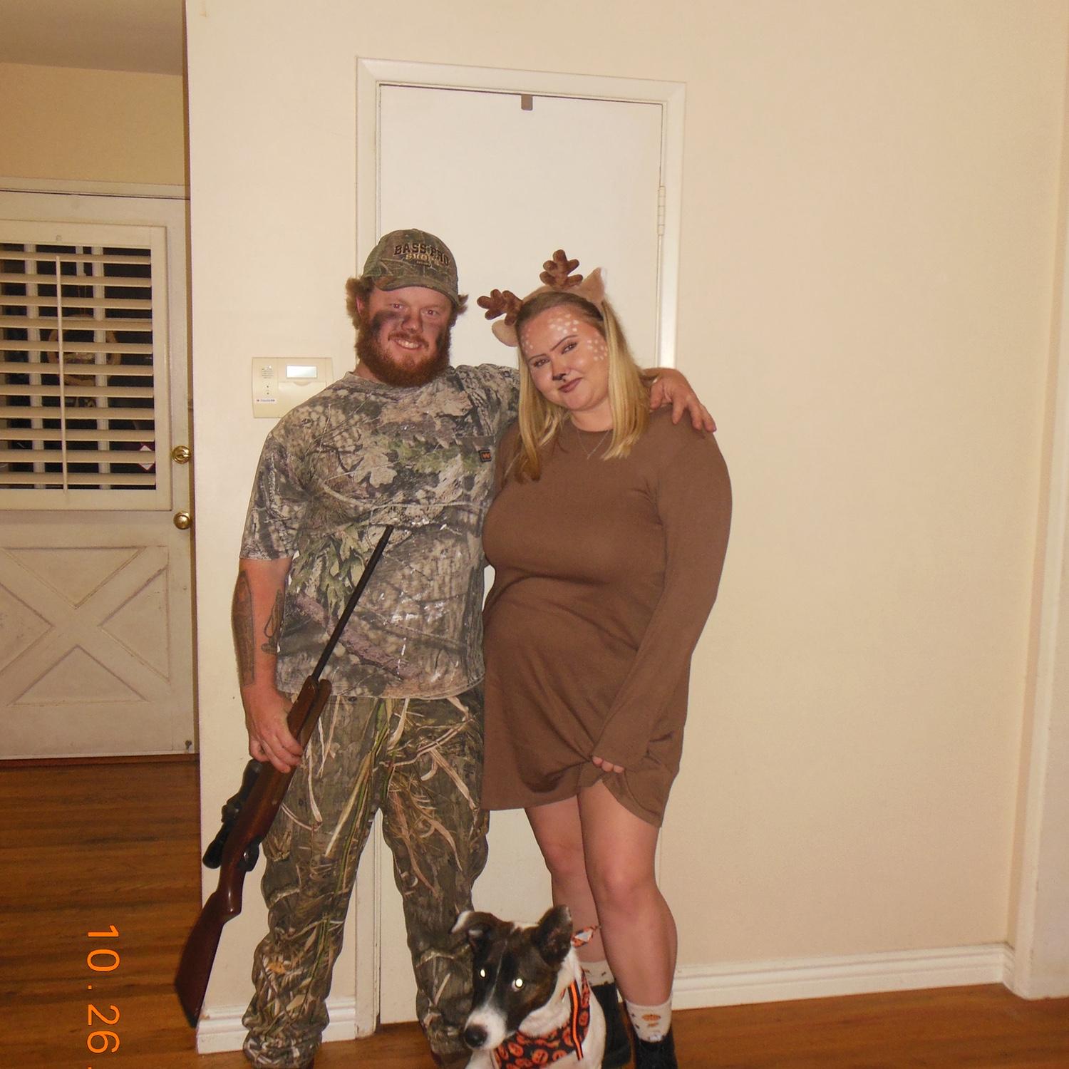 This past Halloween 
Hunter and a deer , plus Chevy LOL