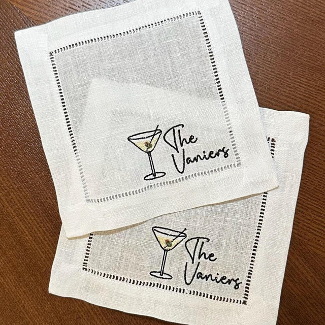 Personalized Embroidered Cocktail Napkin Set with Martini Glass | Monogram | Hostess | Coasters | Housewarming | Engagement | Wedding
