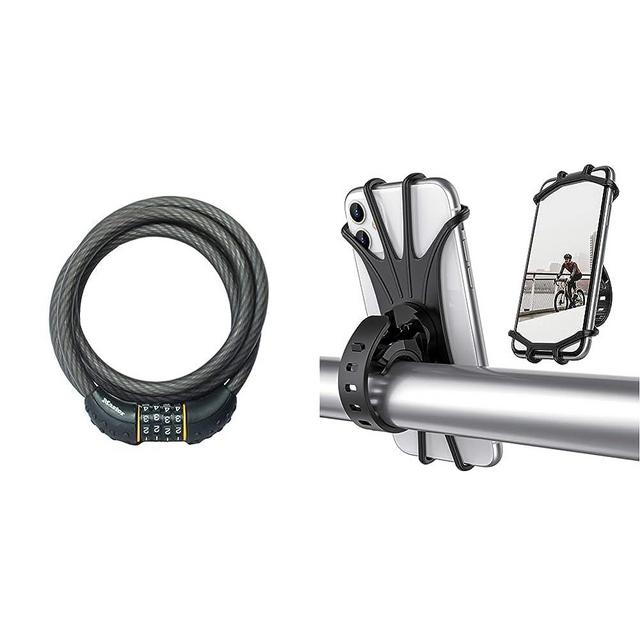 Master Lock Cable Lock, Set Your Own Combination Bike Lock, 6 ft. Long, Black & ORIbox Bike Phone Mount, Motorcycle Handlebar Mount, 360° Rotation Silicone Bicycle Phone Holder