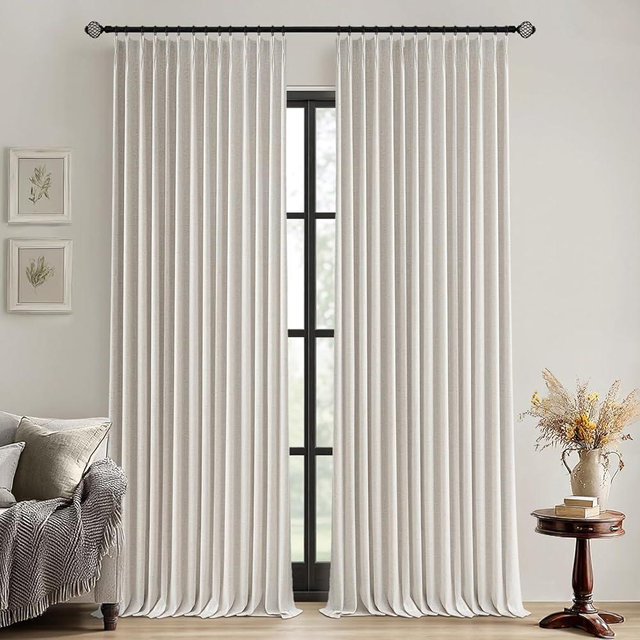 MIULEE Birch Pinch Pleated 100% Blackout Linen Curtains 102 Inch Length 2 Panels Set, Black Out Memory Trained Pleat Curtains Light Blocking Room Darkening Drapes for Bedroom Living Room Window
