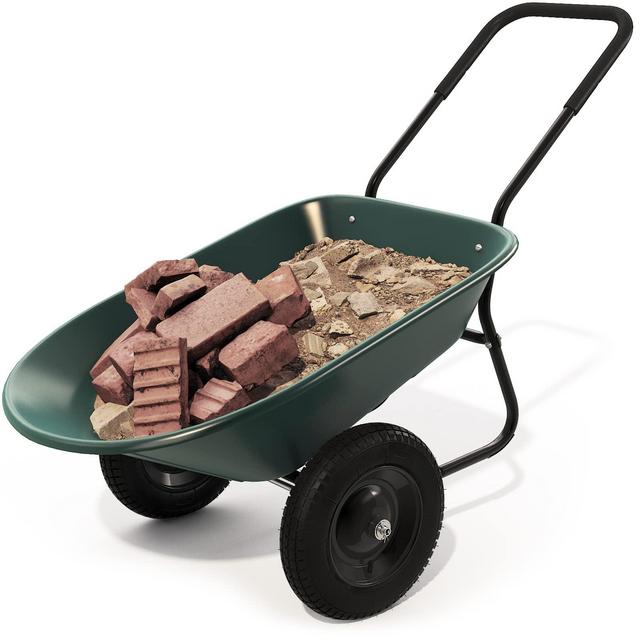 Wellhut 2 Tire Wheelbarrow Dump Cart, Heavy Duty Home Utility Garden Cart, 330 LBS Yard Wheelbarrow, Perfect for Transporting Soil Bricks and Construction Materials, Green