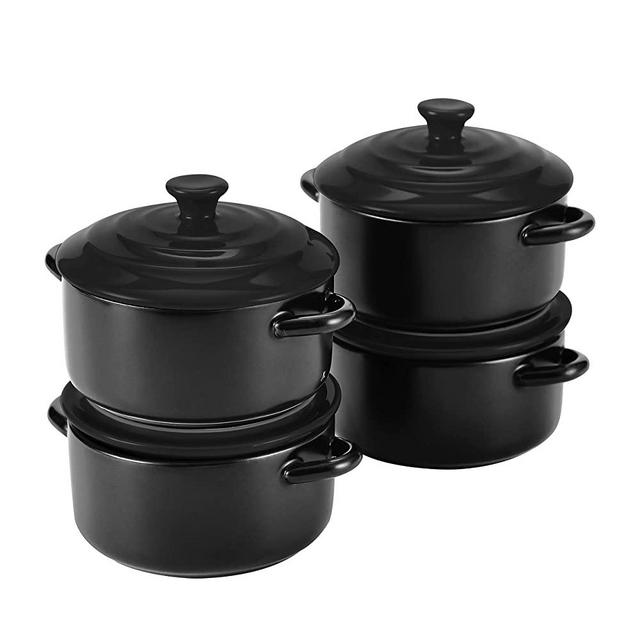 Bruntmor Teal Mini Cocotte 4-Pack: 8.5oz Ceramic Ramekins + Lids