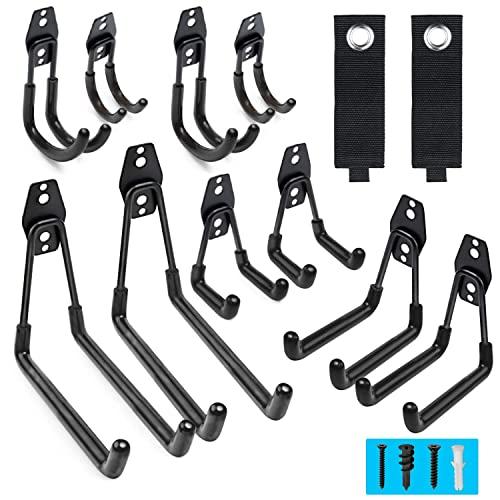 Smartology Garage Utility Storage Hooks - 12 Pack Heavy Duty Multi-Tool Hangers for Home and Garage Wall Organization - Wall Mount Anti-Slip Double Hooks for Snowboard, Ladders, Bikes, Tools & More