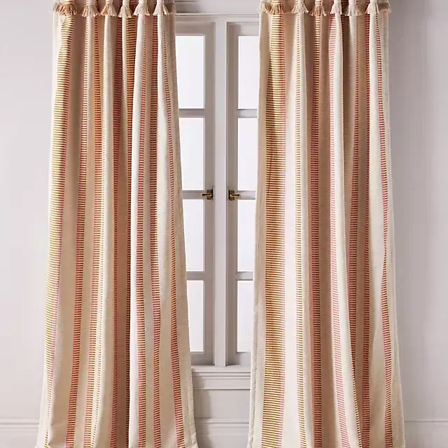Pieced Stripe Cotton Blend Woven Blackout Curtain