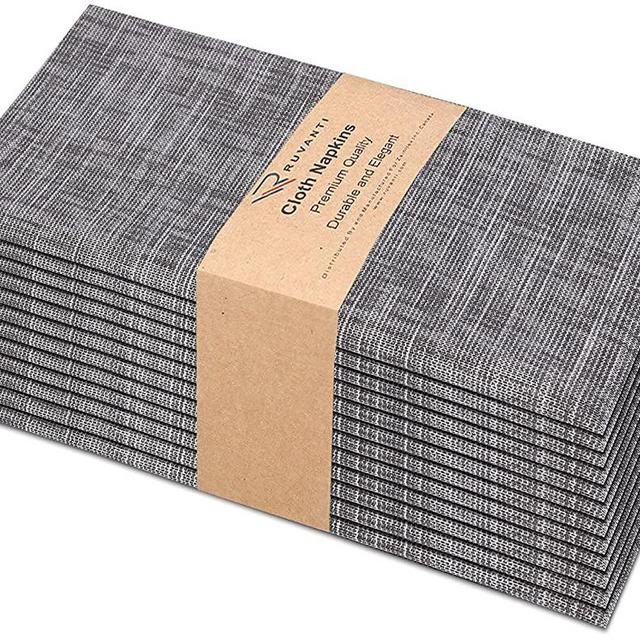 Ruvanti Kitchen Cloth Napkins 12 Pack 100% Cotton 20 X 20 Inch Grey Slub Fabric Dinner Napkins, Soft, Comfortable, Washable Linen Napkins for Family Dinners, Weddings, Cocktail Parties & Home Use