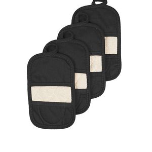John Ritzenthaler Co - Ritz Royale Collection 100% Cotton Terry Cloth Ritz Mitz, Dual-Function Pot Holder / Oven Mitt Set, 4-Pack, Black