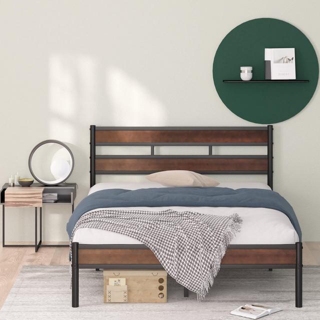 Queen Roman Bamboo and Metal Platform Bed Frame