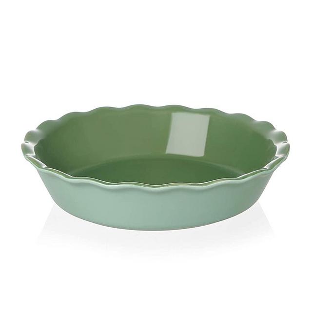 SWEEJAR Ceramic Pie Pan for Baking, 10 Inches Round Baking Dish for Dinner, Non-Stick Pie Plate with Soft Wave Edge for Apple Pie, Pumpkin Pie, Pot Pies (Green)