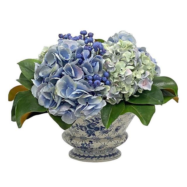 Faux Hydrangea and Blueberry in Ceramic Pot