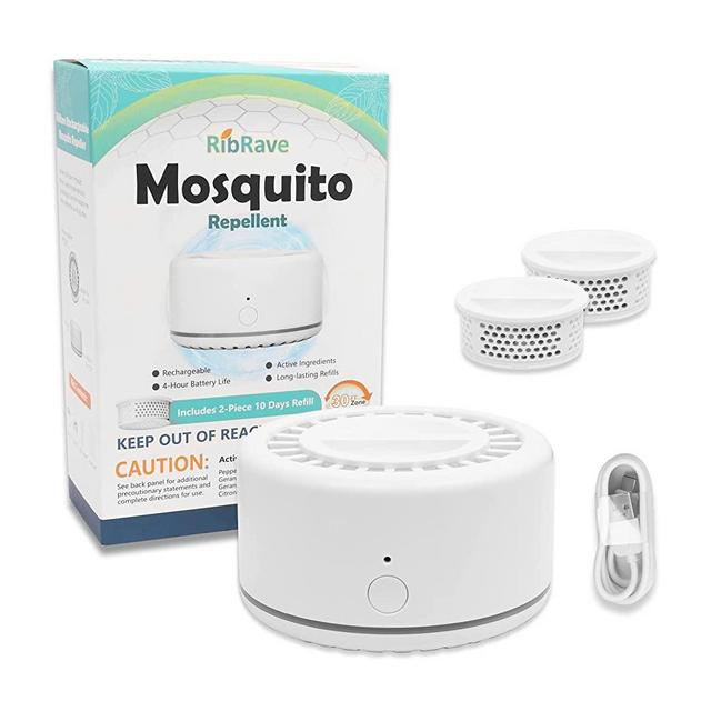 RibRave Electronic Mosquito Repeller Insect Repellent Indoor and Outdoor, 30 ft Mosquito-Free Zone, Rechargeable Mosquito Repellent Device, 2 Refills