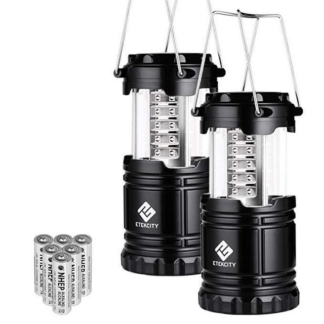 Etekcity LED Camping Lantern Portable Flashlight with AA Batteries - Survival Kit for Emergency, Hurricane, Power Outage, CL10 (Black, Collapsible) (2 Pack)