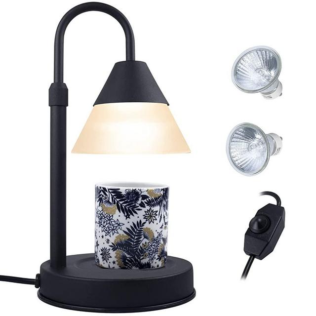 Dimmable Candle Warmer Lamp, Candle Melter with Adjustable Height & Heat, Electric Metal Top-Down Light Heat Melting Wax Fits Yankee Large Jar, Scented Candle Holder for Home Decor, Black, 2 Bulbs