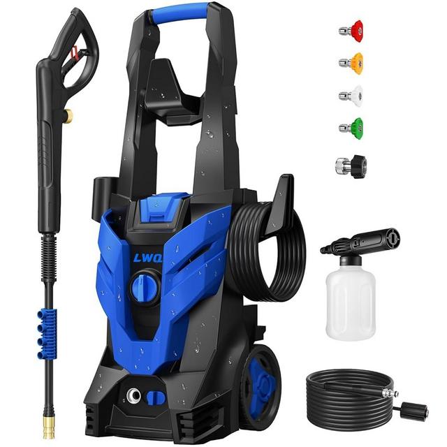 LWQ Electric Pressure Washer, 4500 PSI 2.5 GPM Power Washer with 4 Quick Connect Nozzles, High Pressure Cleaning Machine with Foam Cannon for Cars/Fences/Driveways/Patios/Home Cleaning