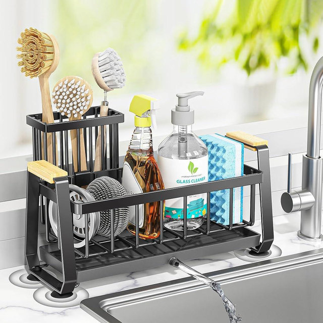 Doasuwish Sponge Holder for Kitchen Sink with Non-Slip Suction Cup,Self-Draining 304 Stainless Steel Sink Organizer for Kitchen Countertop Accessories & Storage Rack