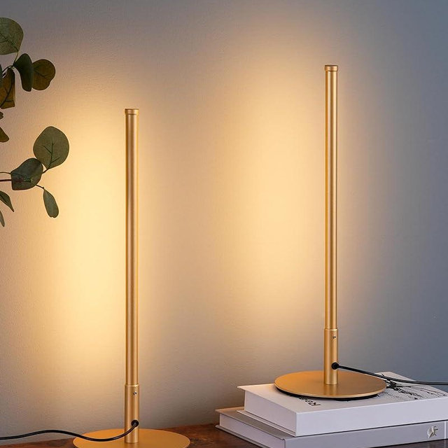EDISHINE LED Table Lamp, Minimalist Bedside Lamp with 3 Dimmable Color Temperature, Touch Nightstand Lamp, Stepless Corner Light for Bedroom, Living Room, Gift, Reading, Metal Finish, Gold, 2PCS