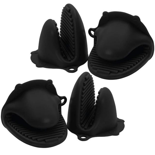 Gorilla Grip Heat Resistant, Waterproof, Silicone Mini Potholder Mitts, Set of 4, Oven Mitt Gloves, Protect Hands from Hot Plates, Easy Clean, Cooking and Baking Finger Pinch Grips, Black