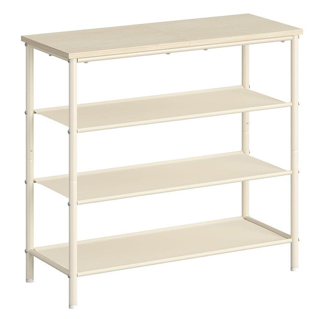 VASAGLE Shoe Rack, 4-Tier Shoe Storage Organizer for Entryway and Closet, Holds 9-12 Pairs of Shoes, 3 Fabric Shelves, Steel Frame, Modern, Natural Beige and Pearl White ULBS035K01