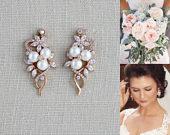 Crystal Bridal earrings, Rose Gold...